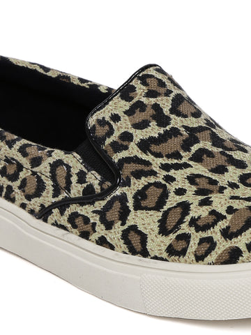 Carlton London Women Beige Animal Print Casual Shoes