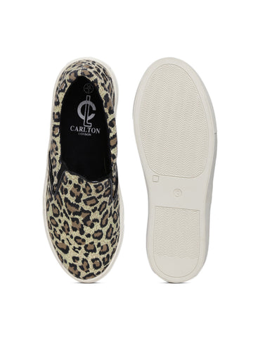 Carlton London Women Beige Animal Print Casual Shoes